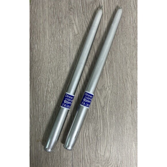 Set of 2 12” Vintage Kameyama Dinner Taper Candles Silver Made in Japan 70s MCM - Picture 1 of 6